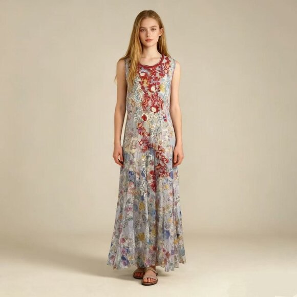 $398 NWOT Johnny Was Dancer Floral Mesh Embroidered Maxi Dress, Boho, Size XXL - Picture 1 of 14